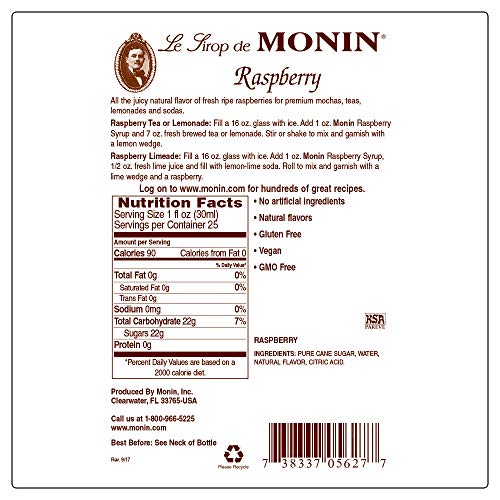 Monin - Raspberry Syrup, Sweet And Tart, Great For Cocktails And Lemonades, Gluten-Free, Non-Gmo (750 Ml) #TOP7
