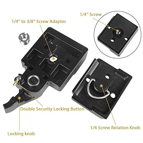 Utebit 323 Rc2 Quick Release Plate Compatible With Manfrotto 200Pl-14 Qr Plates Adapter With Rapid Connect Clamp And 1/4'' To 3/8'' Screw For Dslr Camera Tripod Ball Head #TOP1