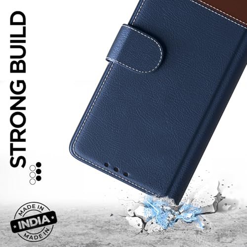 Image of Amazon Basics Flip Cover for iQOO Z7 5G / iQOO Z7s 5G | Wallet Style & Stand | Dual-Tone PU Leather Finish | Magnetic Flip Case (Blue & Brown)