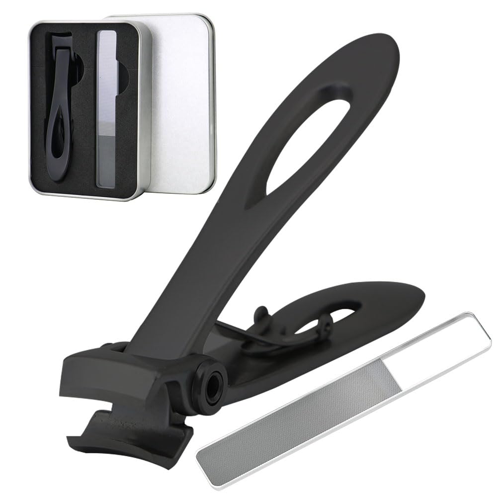 JZSNail Clippers for Thick Nails Pretty Diva Wide Jaw Opening Oversized Nail Clippers, Stainless Steel Heavy Duty, Extra Large Toenail Clippers for Seniors Elderly(Black)