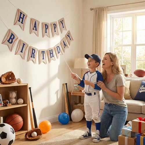 Image of Baseball Happy Birthday Banner for Boys Kids Men