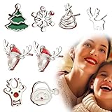 LuLiyLdJ 4 Pares Plata de Ley 925 Pendientes Navidad para Mujeres Niñas Hipoalergénico Pendientes de Plata Pendientes Mujeres Navidad Joyería Regalos Navideños