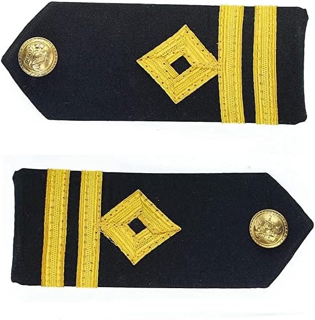 Hard Epaulettes | Uniform Accessory | Professional Emblem | Sturdy & Washable 2 Gold Strip Shoulder Insignia For Marine Engineers | Unisex Epaulet For Merchant Navy Second Officer | Set 2