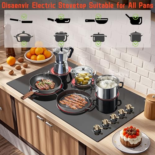 Image of Electric Cooktop 34.25 Inch(Cut-out Size: 34.25 inchx19.3 inch) - 5 Burner Electric Stove Top with 8400W, 36 Inches Built-in Ceramic Stove, Overheat Indicator, Knob Control, 220V - 240V Hard Wired