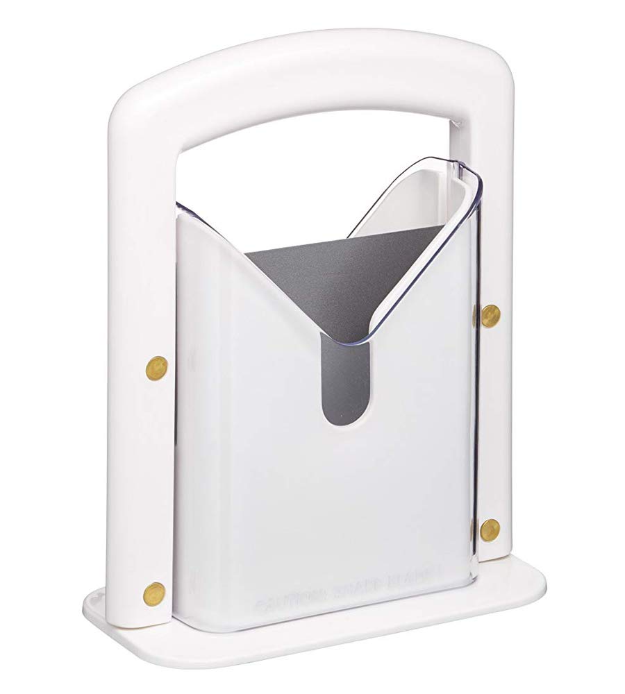 hoan the original bagel guillotine slicer - 925-inch stainless steel blade slicer - safe and efficient easy bagel cutter for muffins rolls buns with precision ground serrated blade white