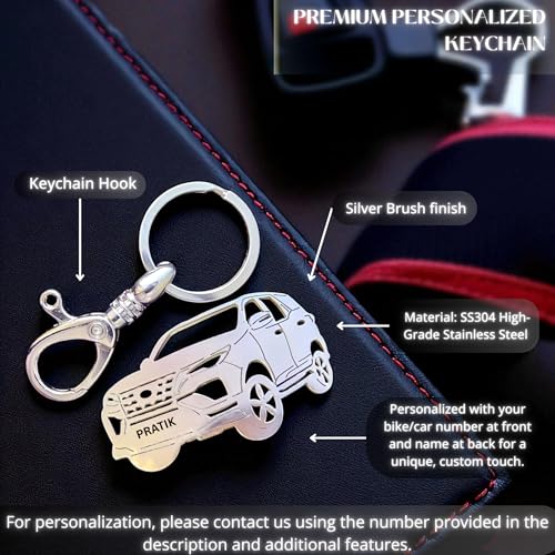 Image of Premium Stainless Steel Car Keychain | Personalized Custom Name Keyring | Stylish Car Shape Metal Key Holder made for Toyota Fortuner, Legender, Innova Crysta, Hycross, urban cruiser hyryder