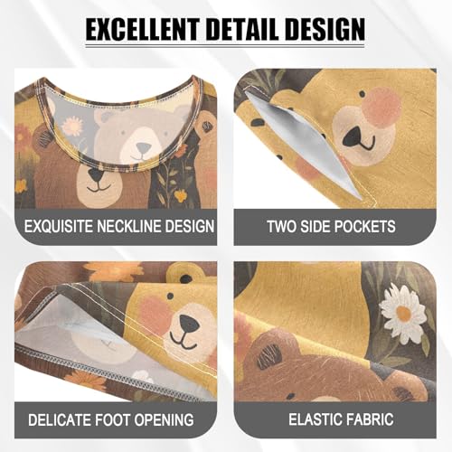 ALAZA Bear Flower Cartoon Stylish Pajamas Set Short Sleeve Cotton Sleepwear Summer Pjs 2 Piece 5-14Y4