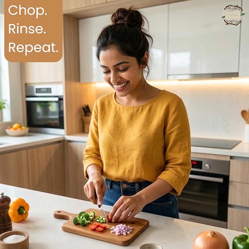 Image of Single Piece Solid Acacia Wood Reversible Cutting Board - Natural Finish Wooden Chopping Board, Serving Tray 38x23x2 cms Handmade (CHB)