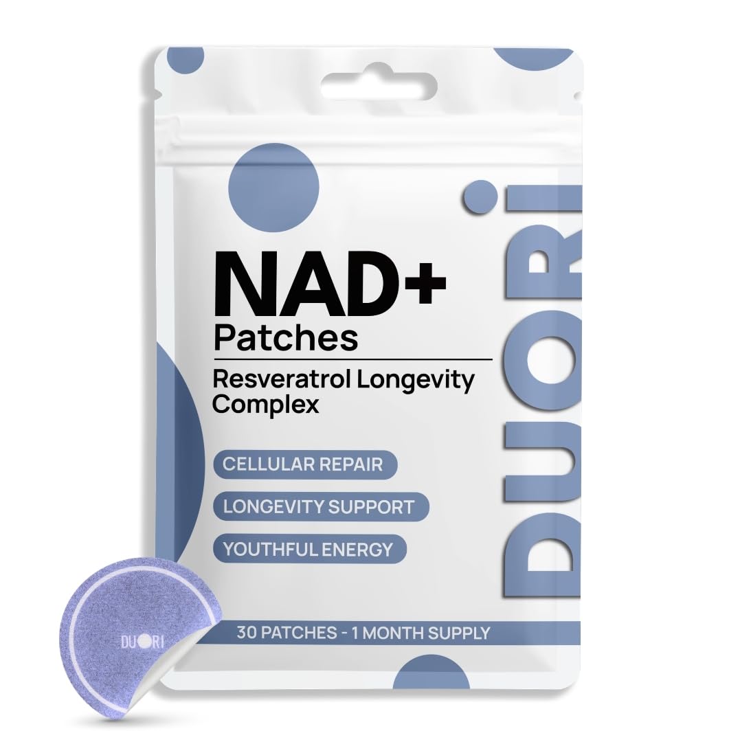 DUORI NAD+ Patch - Healthy Aging - NMNH - Resveratrol - CoQ10 - Lion's Mane - NAD+ - Vegan Daily Patch - 30 Patches 1 Pack (30 Patches)