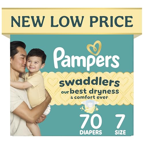 Pampers Swaddlers Diapers, Size 7 (26-50 lbs), 70 Count, Hypoallergenic, Absorbent, Keeps Baby Dry and Comfortable, Skin Safe Disposable Baby Diaper