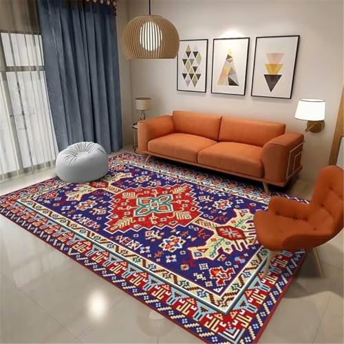 Tapis de salon style rétro rouge 140x200cm table basse lavable