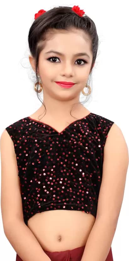 Dhyey fashion Girls Lycra Blend Ruffle Pattern Saree With Velvet Unstitched Blouse Piece - Image 4 thumbnail