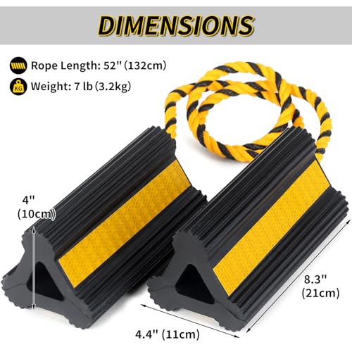 OULEME Heavy Duty Rubber Wheel Chocks, 2 Pair, Non-Slip Tire Stopper Blocks with Rope, for RV Camper Travel Trailers Motorhome Aircraft Car Truck