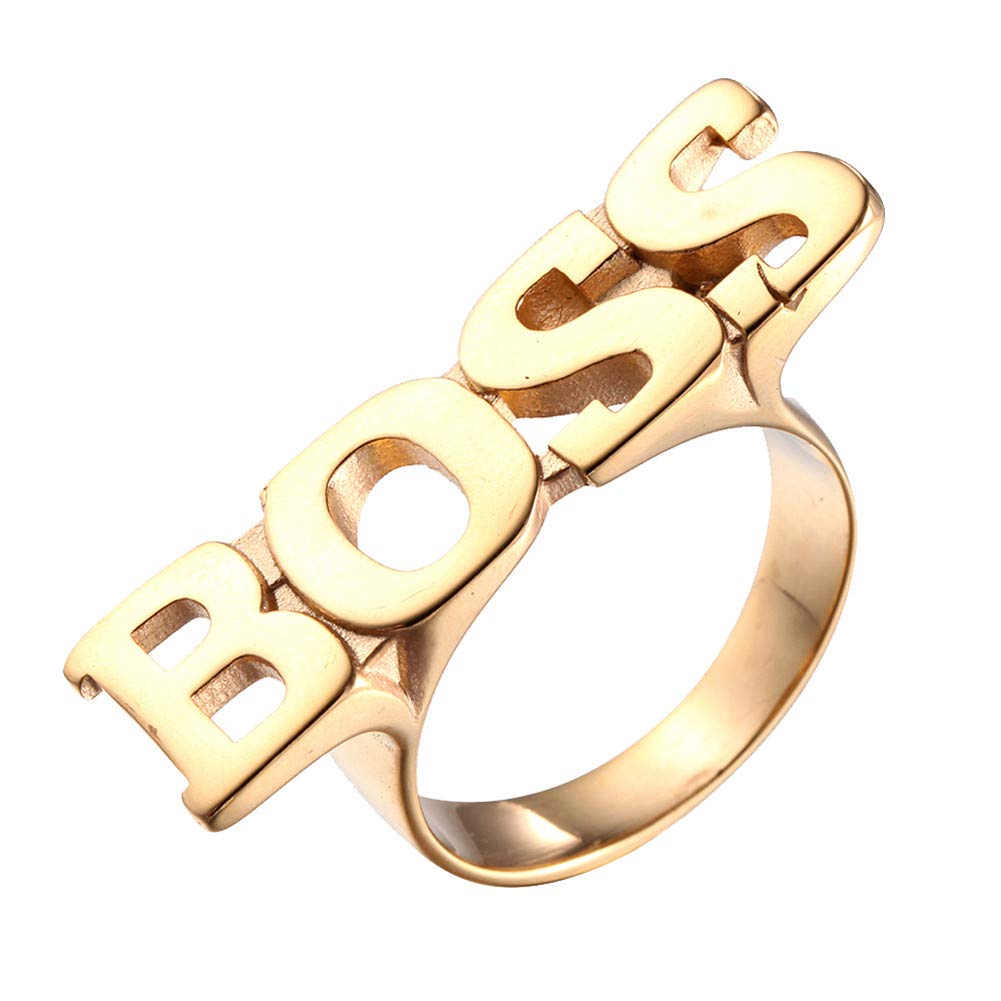 Men's Stainless Steel Vintage BOSS Lettering Biker Ring
