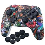 YoRHa Studded Silicone Transfer Print Cover Skin Case ONLY for Nitendo Official Switch Pro Controller x 1(Beasts) with Pro Thumb Grips x 8