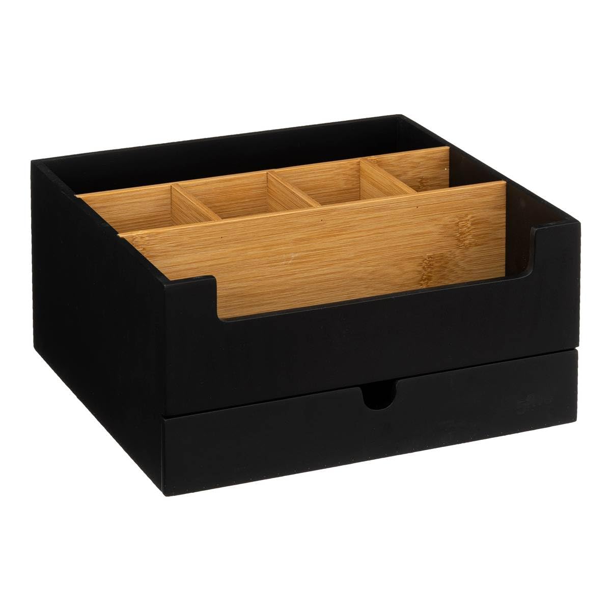 Five - Organiseur de Salle de Bain Rangement Maquillage 1 Tiroir et 9 Compartiments Noir et Bambou