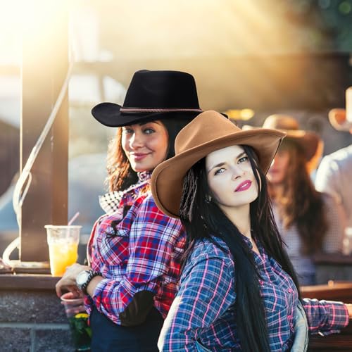 Image of Chuarry 4 Pcs Women Men Felt Western Cowboy Hats Wide Brim Cowgirl Hats Panama Hat for Adults Costume Outdoor