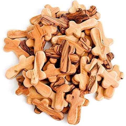 10 Small Olive Wood Pocket/Holding Crosses Plus 1 Keychain Cover