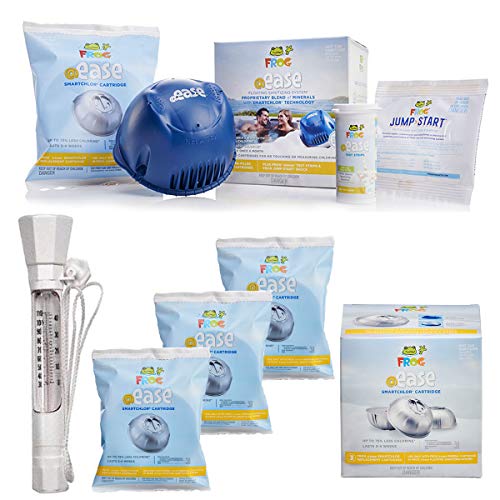 Elite Homeware Spa Kit - Frog @Ease Replacement SmartChlor Chlorine Cartridge - 3 Pack, Frog at Ease Floating Sanitizing System with Magnified Floatable and Sinkable Pool Spa Hot Tub Thermometer