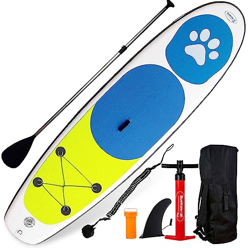 Inflatable Stand Up Paddle Board Paw Paddler by Blue Water Toys - 11ft Nylon and Mesh Inflatable Paddle Board with 100% UV-Resistant Honeycomb EVA Pad