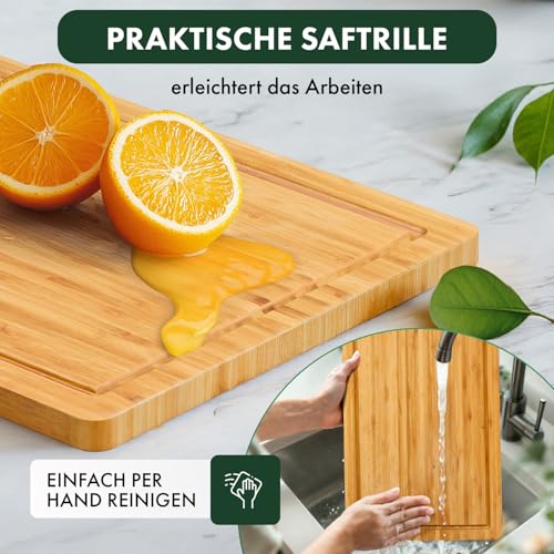 Blumtal Schneidebrett aus 100% Bambus - antiseptisches Holz-Brett mit Saftrille, Holz-Brettchen, 38x25x2cm 5