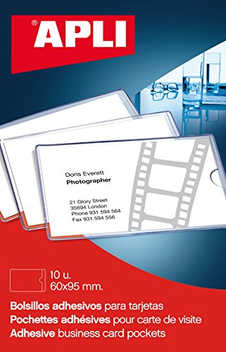 APLI 2580 - Bolsillos porta tarjetas autoadhesivos (95 x 60 mm), 10 unidades
