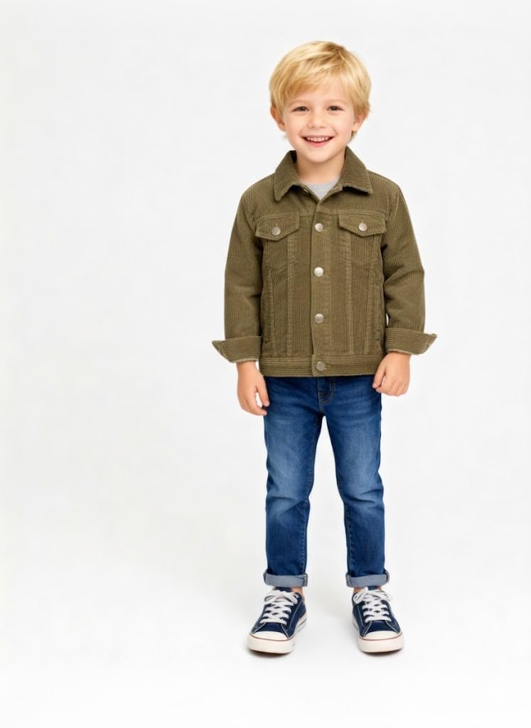 A.T.U.N. (ALL THINGS UBER NICE) Chaqueta de invierno de pana de algodón para niños | Ropa de abrigo informal cálida con botones para niños