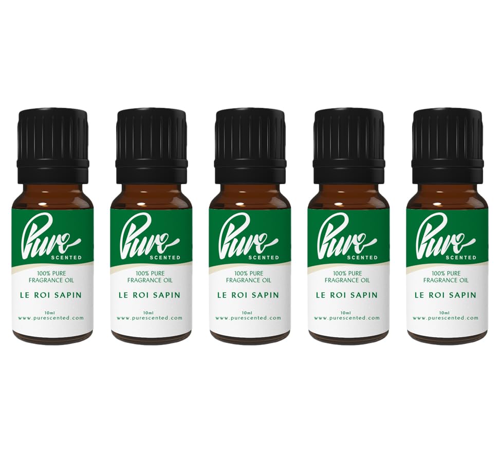 Pure Scented 50ml Fragrance Oils - 5 x 10ml Suitable for Candles, Soaps, Slime, Diffusers, Cosmetics, Wax Melts, Designer (5 x 10ml, Le Roi Sapin)