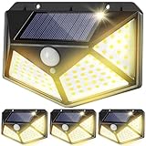 DuoGolden ソーラーライト 屋外 防水 センサーライト 4面発光 3つ知能モード 自動点灯 人感センサー 太陽光発電 ガーデン ウォールライト 壁掛け/庭先/表玄関/駐車場 設置簡単 防災対策 防犯 電球色（4個セット）