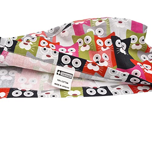 Image of Hats for Women and Mens Caps with Sweatband Adjustable Tie Back Working Cap Cotton One Size Unisex Skull Cap Cute Cat Print