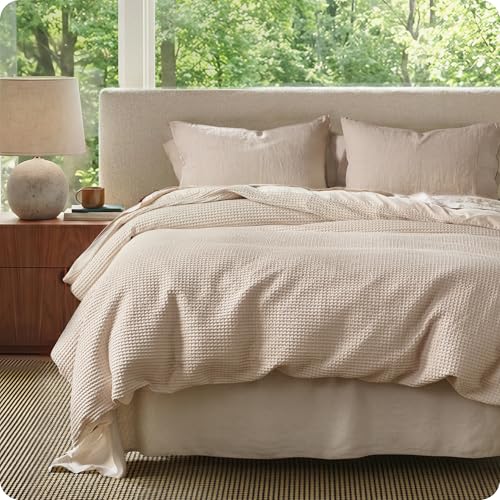 Image of Bedsure Cotton Duvet Cover King Size - 100% Cotton Waffle Weave Beige Duvet Cover, PureWoven Textured Breathable Bedding Comforter Cover for All Season, 1 Duvet Cover Only 104 inchx90 inch