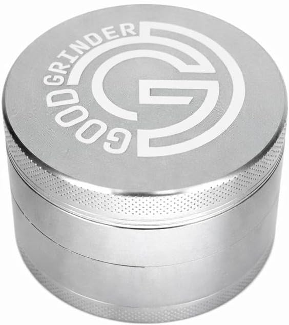 GOODGRINDER 63mm (2.5") Spice Grinder, 4-Piece Manual Spice Mill, kitchen grinder Cut Teeth, Magnetic Lip Kitchen Tools Aluminum Metallic, Heavy Duty For Home Use, (Silver)