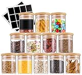 Lawei 12 Pack Glass Spice Jars with Bamboo Lids - 4 Oz Glass Spice Bottles Mini Glass Food Storage...