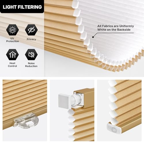 image for LazBlinds Cordless Cellular Shades, No Tools No Drill Light Filtering 