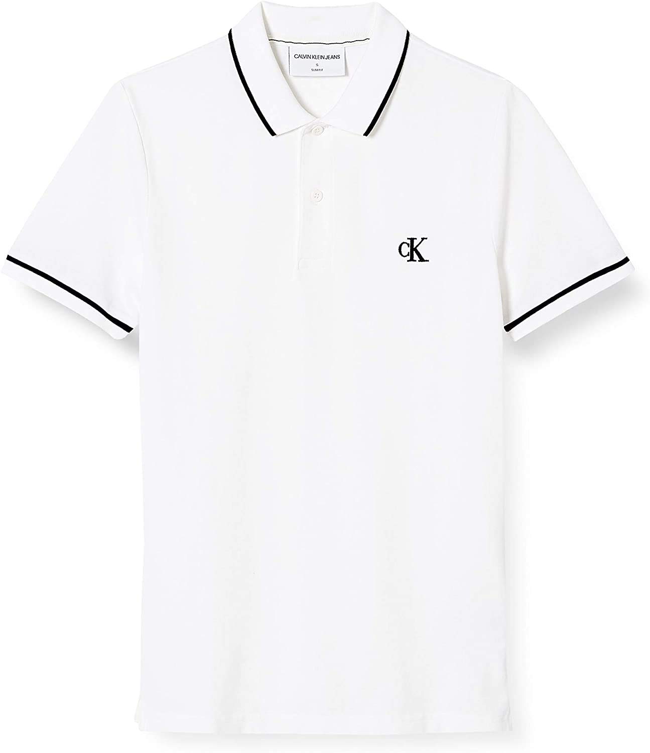Calvin Klein Jeans Tipping Slim Polo J30j315603, Polos de Manga Corta, Hombre, Blanco (Bright White), XS