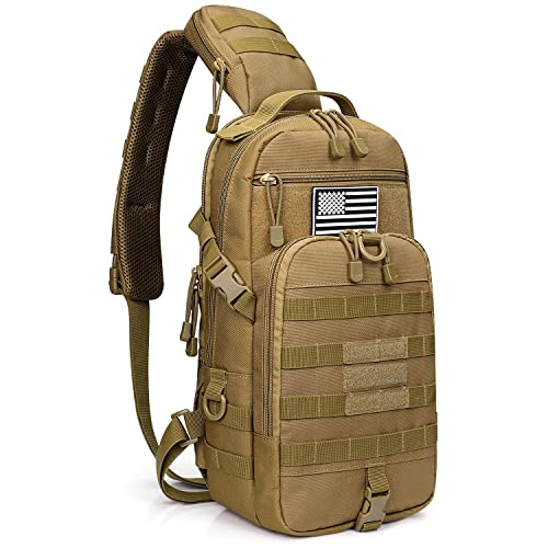 G4Free EDC Bag Tactical Sling Bag Backpack Molle Chest Shoulder Assault Pack Rectangular Outdoor Daypack(Khaki)