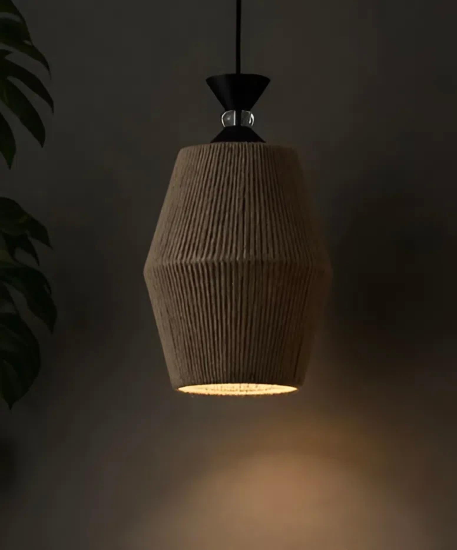 with Bulb Handcrafted Woven Jute Rope Round Shape Pendant Lamp | Hanging Lamp for Living Room| Ceiling Lamp for Bedroom, Kitchen, Balcony, Restaurant/Cafe-image-11
