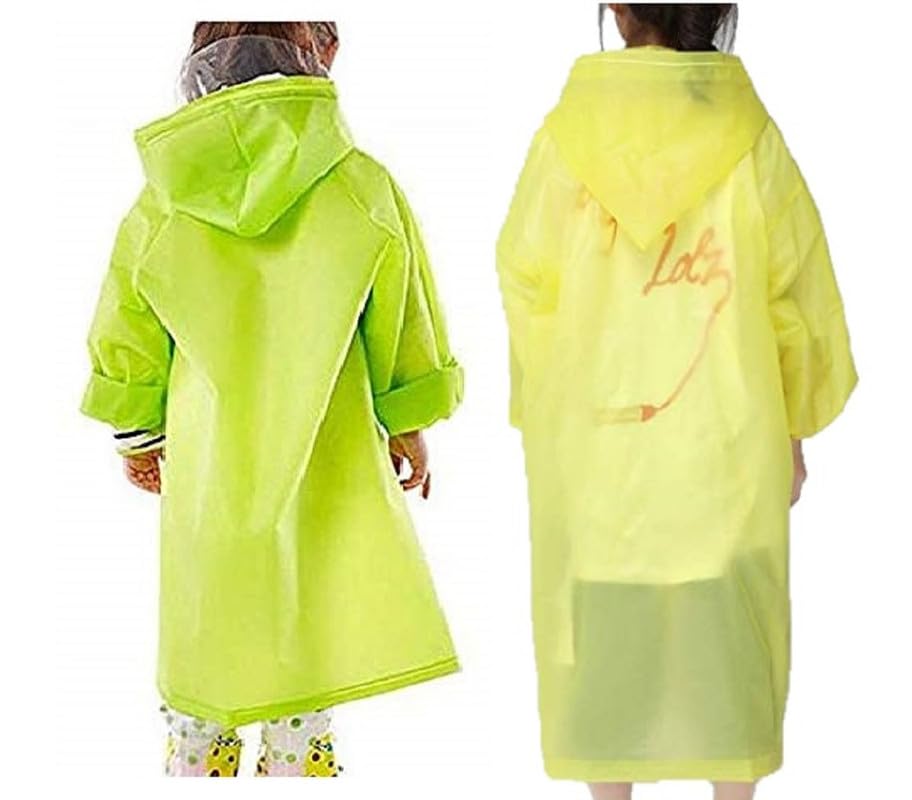 Kid's Boy's Outdoor Traveling Plain Raincoat/Rain wear/Rain Suit(Green & Yellow)-(Pack of 02) (8-9Years)
