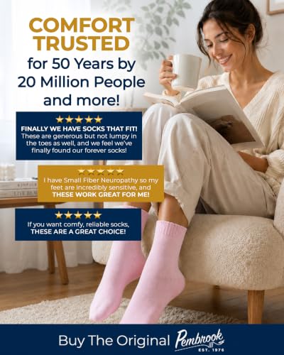 Image of Pembrook Bamboo Viscose Diabetic Socks for Women & Men - 6 Pairs Ankle Socks for Swollen Feet | Neuropathy Socks