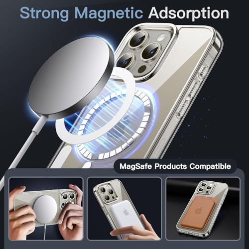 Image of JGD PRODUCTS Magnetic Silicone Case for iPhone 15 Pro Max Compatible with MagSafe, Shockproof Phone Bumper Cover, Anti-Scratch Clear Back (Clear)