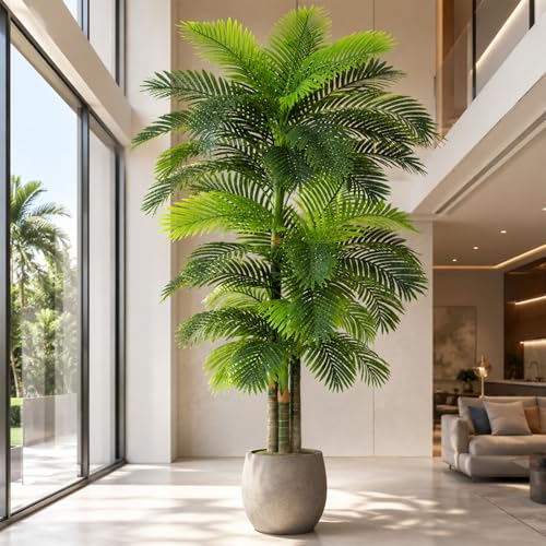 Image of 10ft Tall Triple Golden Cane Palm Artificial Tree Large Tropical Palm Tree UV Resistant Fake Plant in Pot for Indoor Outdoor Big House Living Room Outside Patio Office Home Decor 1Pack