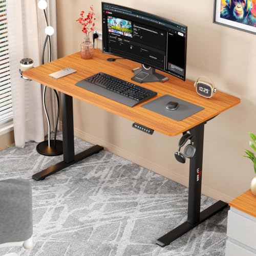 Image of Lukzer Electric Height Adjustable Table with 3 Memory Preset Controller Ergonomic Office Work & Home-Sit Stand Gaming & Study Desk (EST-003 /Black & Oak Brown /1200 x 600 mm) DIY with 3-Year Warranty