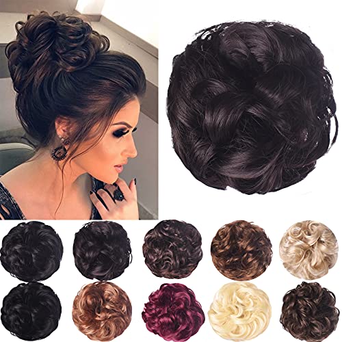 2 PCS Hair Bun Extensions Messy Curly Hair Scrunchies Hairpieces Synthetic Donut Updo Hair Pieces for Women Girls - Dark Black