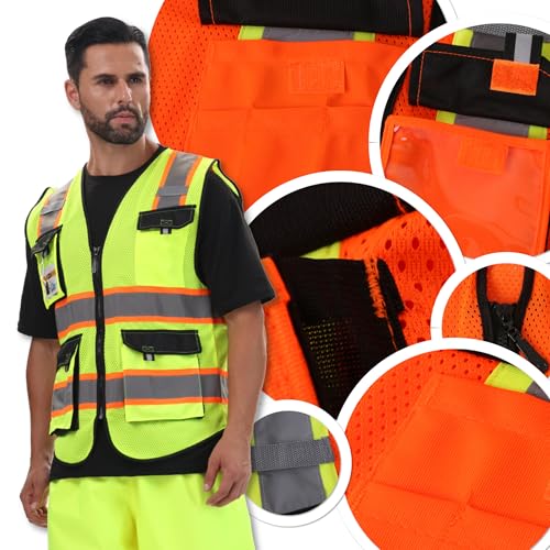 Image of JKSafety Hi Vis Reflective Safety Vests for Men Women High Visibility Vest with Pockets Mesh Fabric Construction Safety Apparel Neon Vest for Work (220-OBlack S)