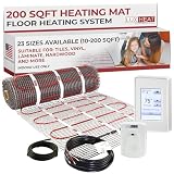 LuxHeat 200sqft Floor Heating Mat Kit - 240v Under Laminate Floor Heating Kit - Complete Electric Radiant Heated Flooring System Includes Alarm, UDG4 Programmable Thermostat w/GFCI & Flooring Sensor