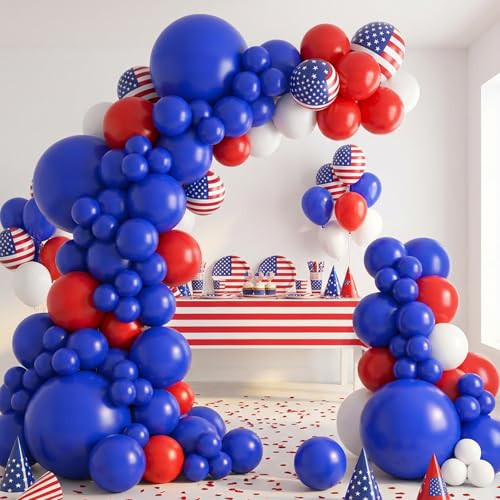 Image of RUBFAC 135pcs Royal Blue Balloons, Latex Balloon Different Sizes 18 12 10 5 Inch for Garland Arch Birthday Party Graduation Baby Shower Baseball Nautical Party Decoration