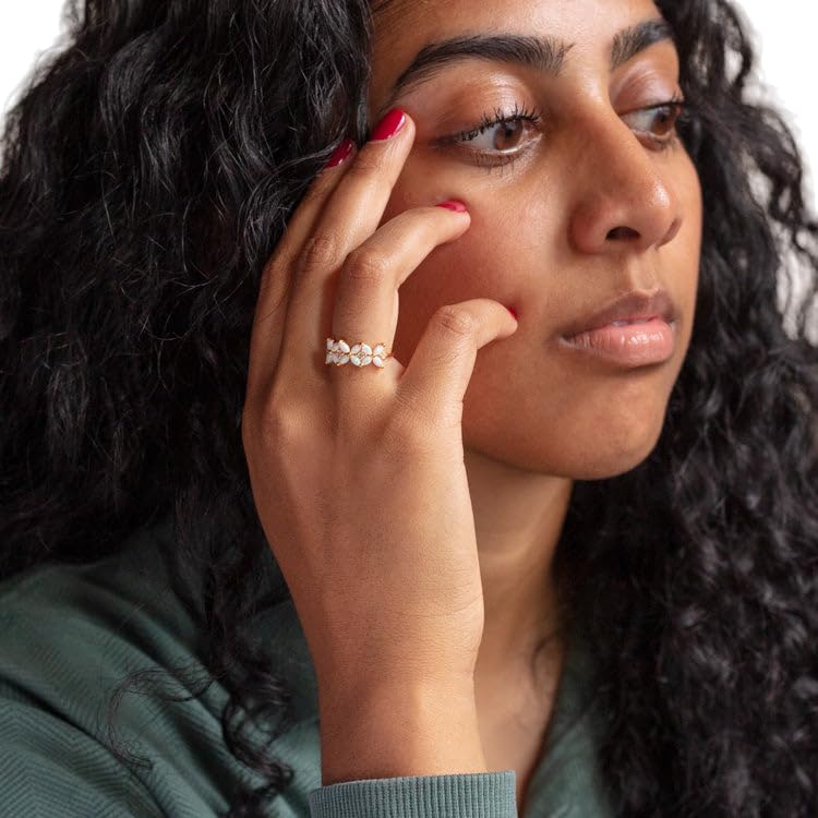 Natural Opal CZ Band Ring, Multi Fire Opal Ring, Marquise Opal Gemstone Ring, Halo Ring, October Birthstone, Women Ring, Yellow Gold Micron Ring, 925 Sterling Silver, Dainty Ring, Minimalist, Anxiety Ring, Christmas Gift, Wedding Rings, Gift For Her, Promise Ring, Engagement Ring, TBP-1443