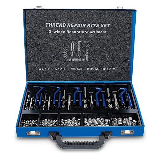 BGS 1950 | Gewinde-Reparatursatz | 130-tlg. | M5 - M12 | metrisch | Gewindeeinsätze aus Edelstahl | inkl. Metallkassette