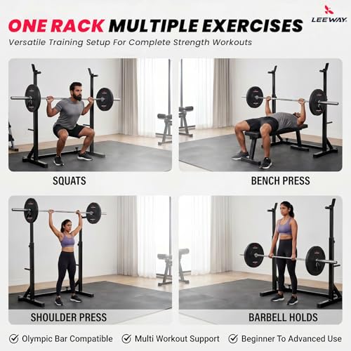 Image of LEEWAY LF101 Squat Rack for Home Gym | Barbell Stand, Power Rack for Bench Press Stand | Weight Bench High Jump Machine | Gym Rack (1, Multi, SQ.LF-101)