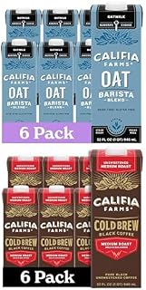 Bundle of Califia Farms Oat Barista Blend Oat Milk, 32 Oz (Pack of 6) + Califia Farms Pure Black Medium Roast Cold Brew Coffee, 32 Oz (Pack of 6)